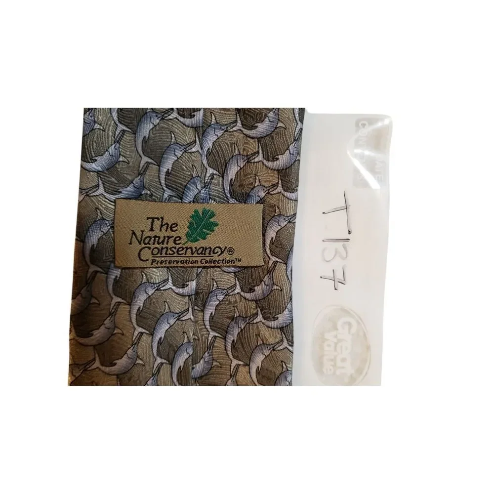 The Nature Conservancy 'Marlin'‎ Neck Tie Mens Tan Blue Dolphins 100% Silk Work